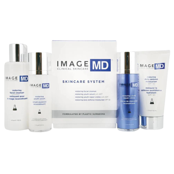 IMAGE MD Skincare System Kit mit Reinigungsmittel, Serum und Feuchtigkeitscreme, entwickelt von plastischen Chirurgen.