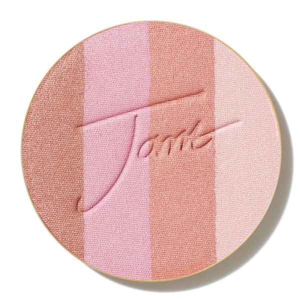 Runder Bronzer mit rosa und braunen Streifen, geprägt mit dem Schriftzug 'Tom'.