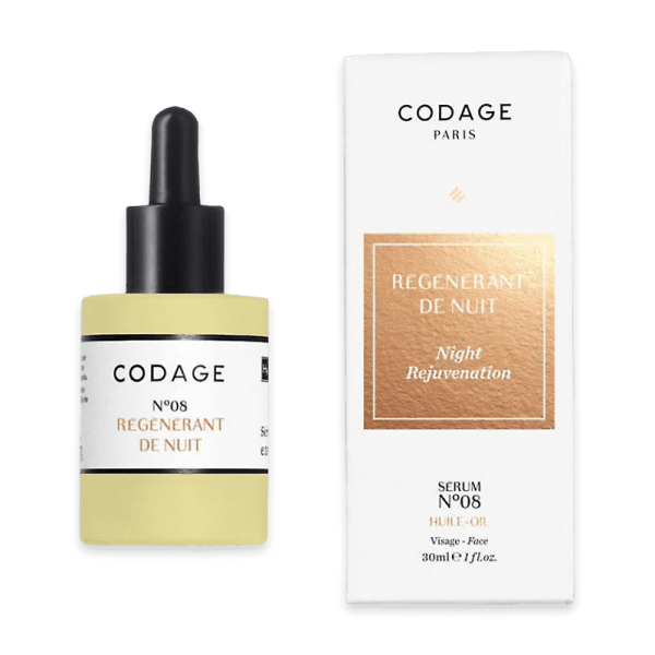 Codage Paris Serum No. 8 Nachtregeneration, 30ml Flasche und Verpackung, für Gesichtspflege.