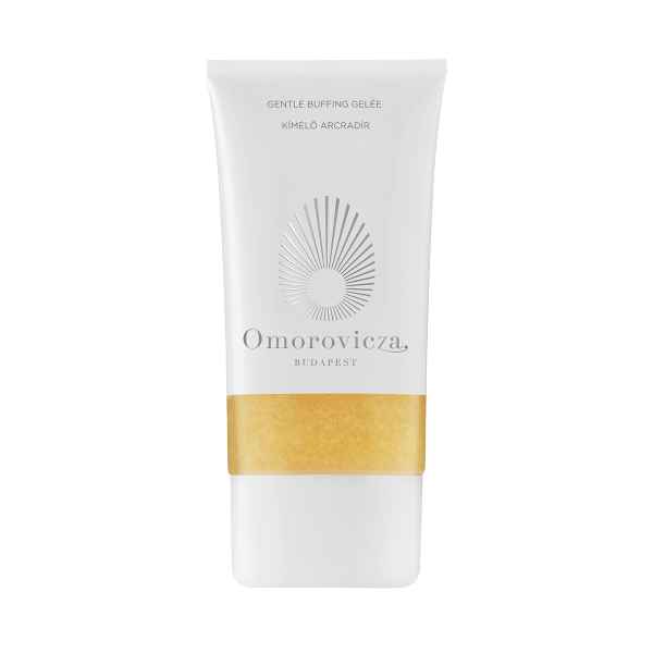 Tube der Omorovicza Gentle Buffing Gelée mit goldener Banderole und weißem Hintergrund.