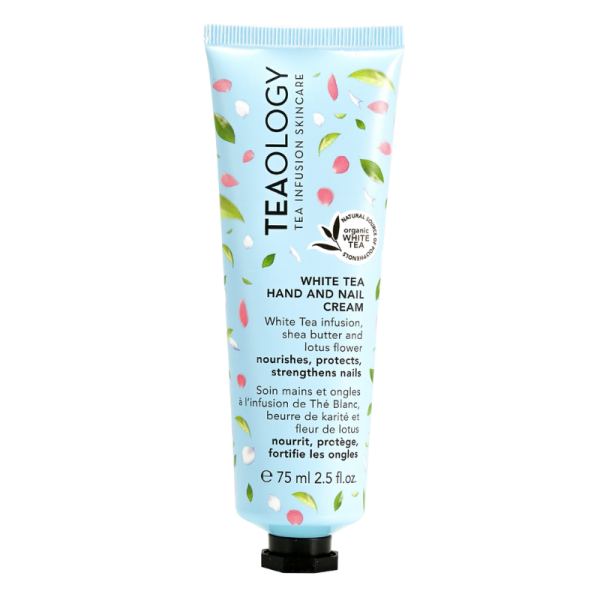 TEAOLOGY White Tea Hand and Nail Cream, 75 ml Tube, weiße Teeinfüsion, Sheabutter, Lotusblume, pflegt und stärkt Hände und Nägel.
