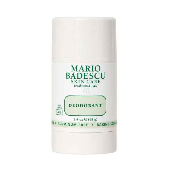 Mario Badescu Deodorant, 68g, weißer Behälter mit grünem Text, aluminiumfrei.