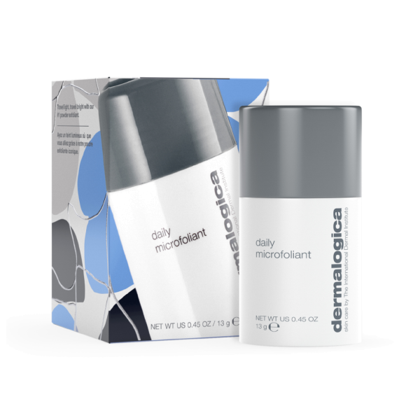 Dermalogica Daily Microfoliant, 13g, vor Verpackung mit blau-grauem Design.