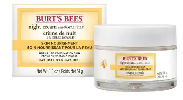 Burt's Bees Nachtcreme mit Gelée Royale, 51g, Verpackung und Glasbehälter, für normale und Mischhaut, 99% natürlich.