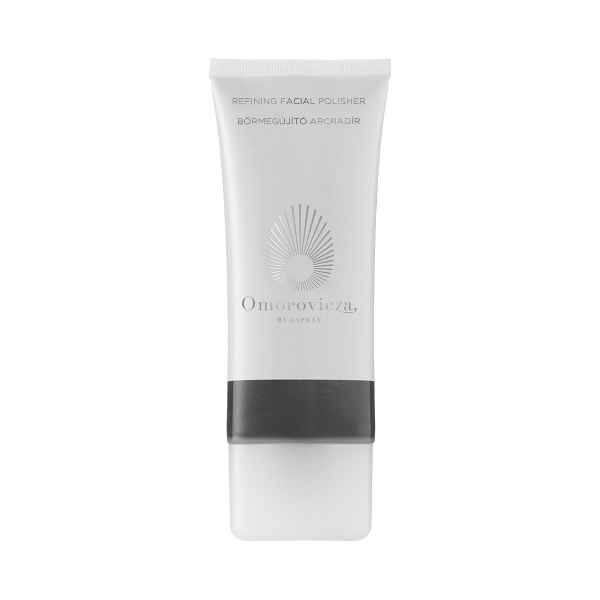 Omorovicza Refining Facial Polisher in weißer Tube mit grauem und schwarzem Design, 100 ml.