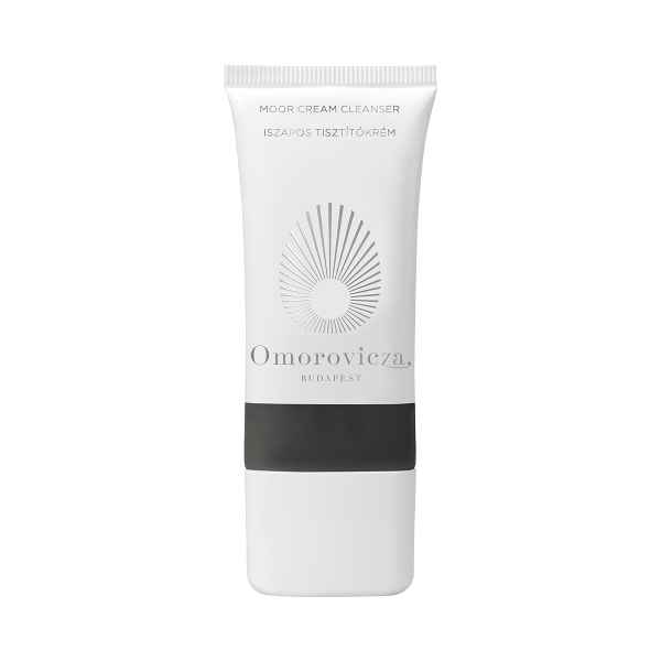 Omorovicza Moor Cream Cleanser in weißer Tube mit grauem Streifen und Logo.