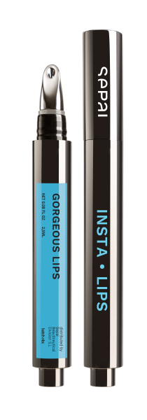 Zwei Lippenpflegeprodukte von SPPAL: 'Gorgeous Lips' und 'Insta Lips' in schwarzer Verpackung mit blauen Etiketten.