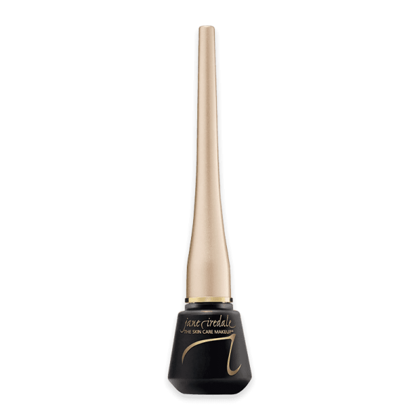 Jane Iredale flüssiger Eyeliner in Schwarz, elegantes Design, goldener Deckel.