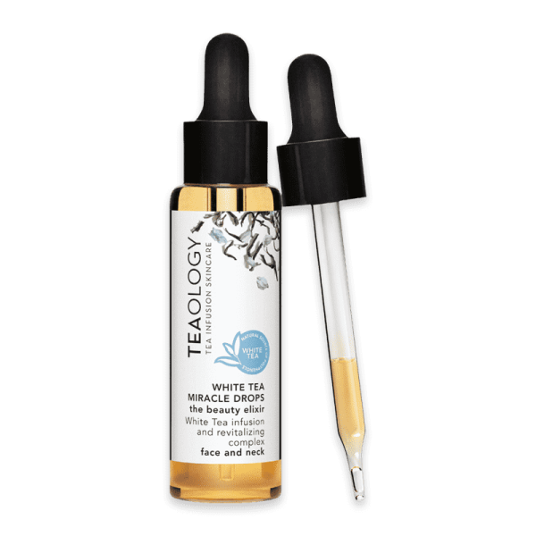 TEAOLOGY White Tea Miracle Drops, Schönheitselixier für Gesicht und Hals, 30 ml Flasche mit Pipette.