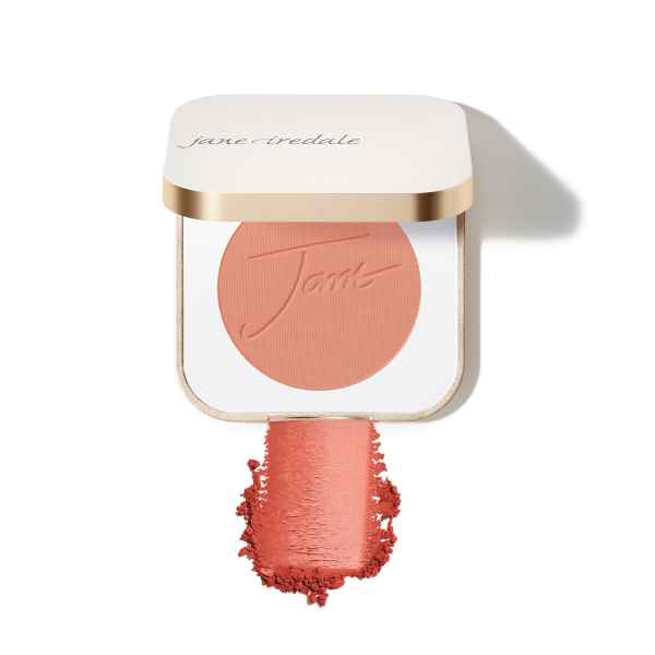 Jane Iredale PurePressed Blush in Velvet Petal, geöffnete Verpackung mit zerbröseltem Rouge.
