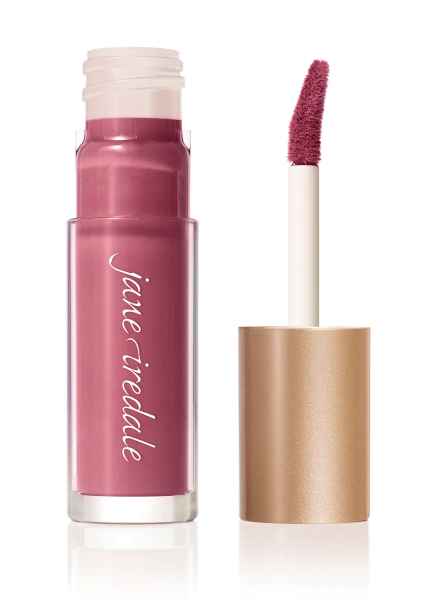 Ein geöffneter Lippenstift in Rosa mit Applikator und goldener Kappe.