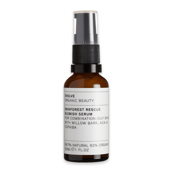 Evolve Organic Beauty Rainforest Rescue Blemish Serum für Mischhaut und fettige Haut, 30 ml Flasche.