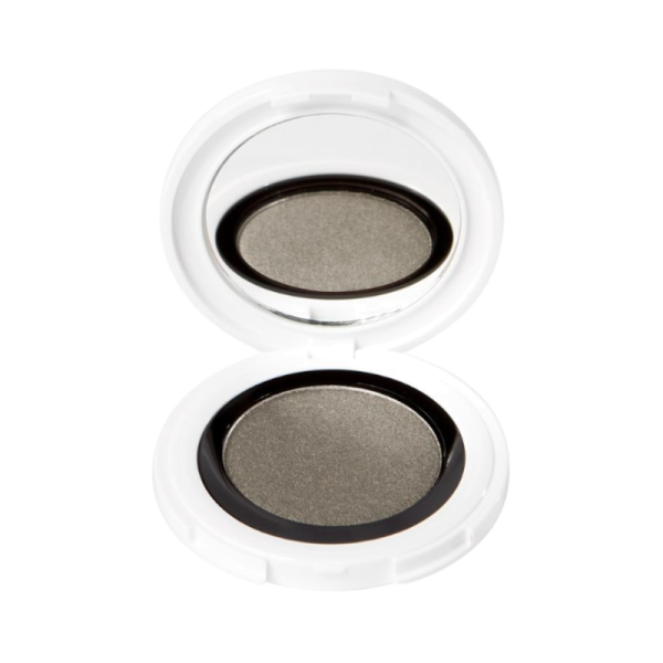 Lidschatten in einer weißen runden Dose, geöffnet, Farbe Patina von UND GRETEL.