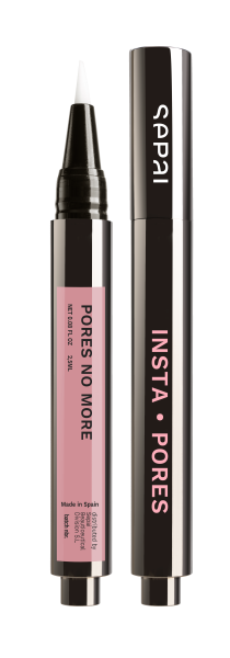 Zwei Kosmetikstifte mit der Aufschrift 'PORES NO MORE' und 'INSTA PORES' auf weißem Hintergrund.