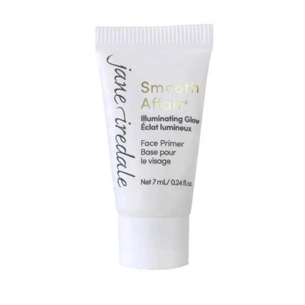 Jane Iredale Smooth Affair Illuminating Glow Face Primer, 7 ml, weiße Tube mit schwarzer und goldener Schrift.