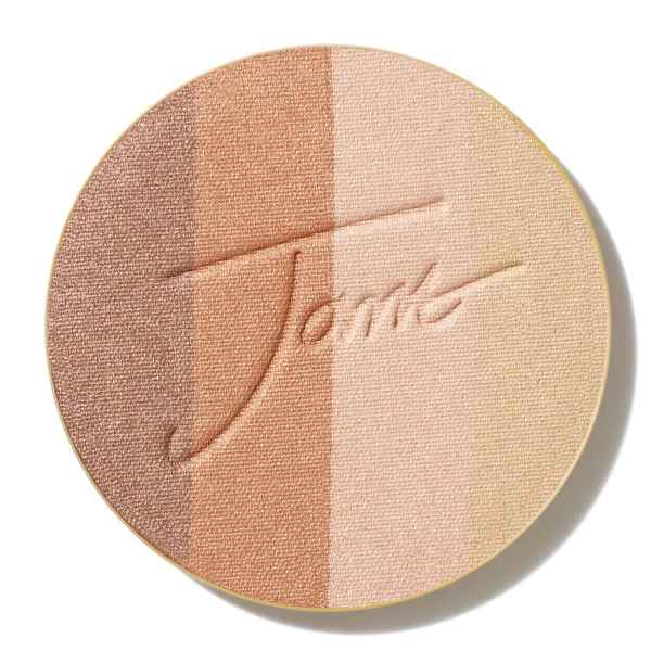 Runder Bronzer mit vier Farbtönen von links nach rechts: Braun, Bronze, Beige und Hellbeige, mit dem Schriftzug 'Jane' in der Mitte.