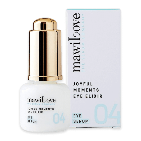 mawiLove Joyful Moments Eye Elixir Serum 15ml Flasche und Verpackung.