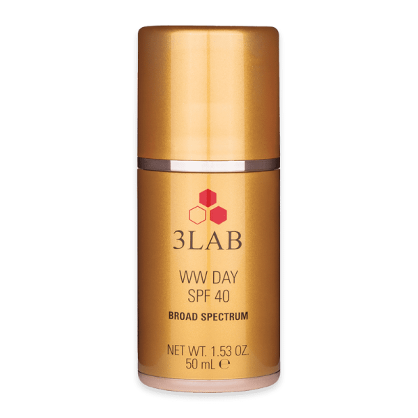 Goldene 3LAB WW Day SPF 40 Sonnencreme Flasche, 50 ml.