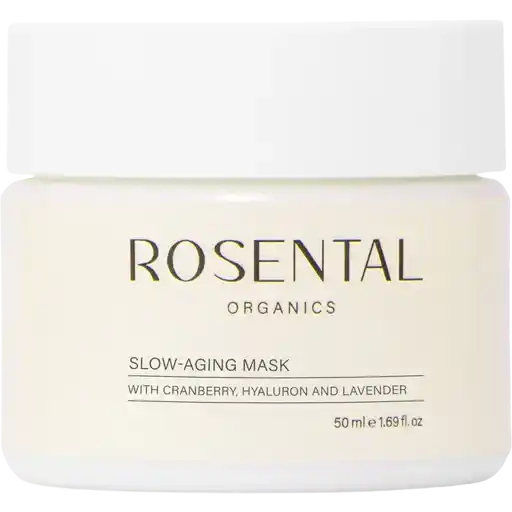 Rosental Organics Slow-Aging Maske, 50 ml, mit Cranberry, Hyaluron und Lavendel in weißer Verpackung.