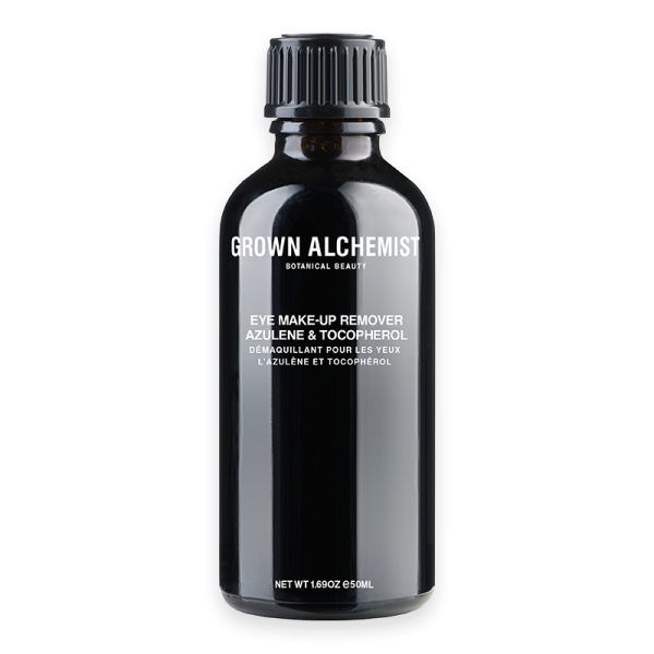 Grown Alchemist Eye Make-Up Remover 50ml Flasche, schwarzes Design, Text auf Englisch und Französisch.