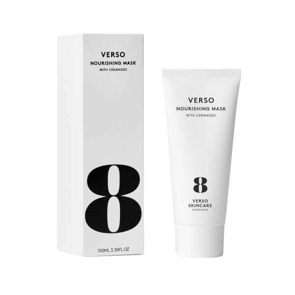 Verso Nourishing Mask mit Ceramiden, 100ml Tube und Verpackung, weiße Hintergrund.