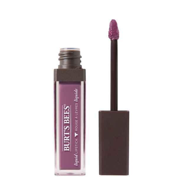 Burt's Bees flüssiger Lippenstift in violetter Farbe mit Applikator.