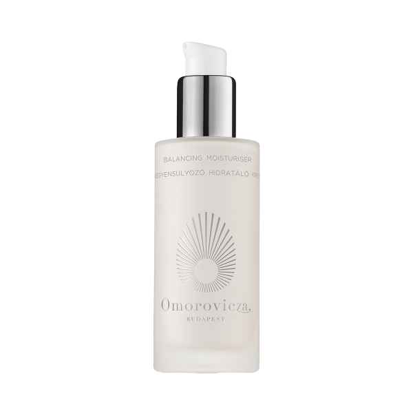 Flasche Omorovicza Balancing Moisturizer mit Pumpspender, weißes Design, 50 ml.