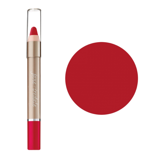 Jane Iredale Mineral Make-up Lip Crayon in Hot, roter Lippenstift mit transparentem Deckel und Farbmuster.