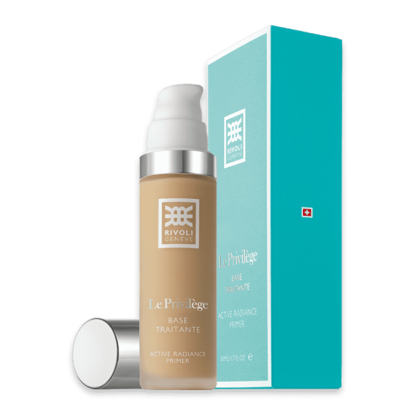 Flasche und Verpackung von Rivoli Genève Le Privilège Base Traitante Active Radiance Primer, 30ml.