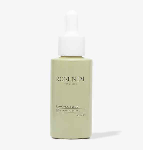 Flasche Rosental Organics Bakuchiol Serum mit Pipette, 30 ml, auf weißem Hintergrund.