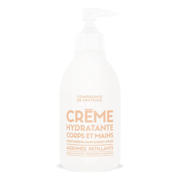 Flasche der Compagnie de Provence Hand- und Körperlotion, 300 ml, Duft: Spritzige Zitrusfrüchte.