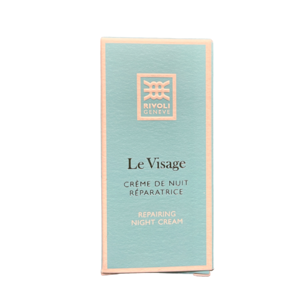 Rivoli Genève Le Visage Crème de Nuit Réparatrice, Luxus-Nachtcreme, hellblaue Verpackung.