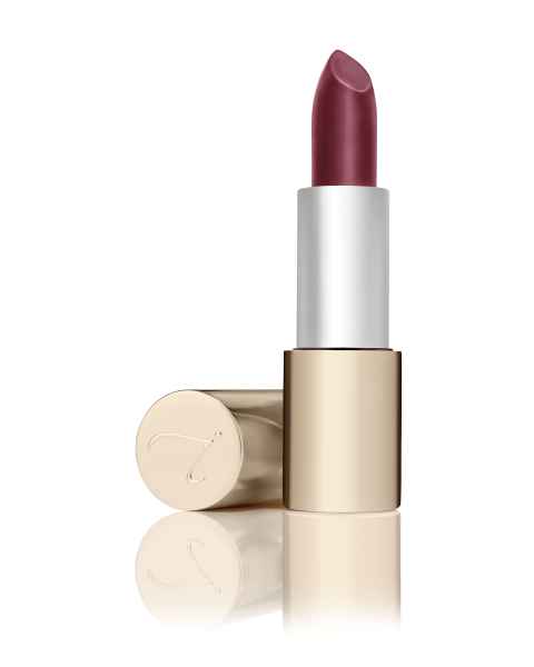 Ein goldener Lippenstift mit roter Farbe, aufrecht stehend, mit abgenommenem Deckel daneben.