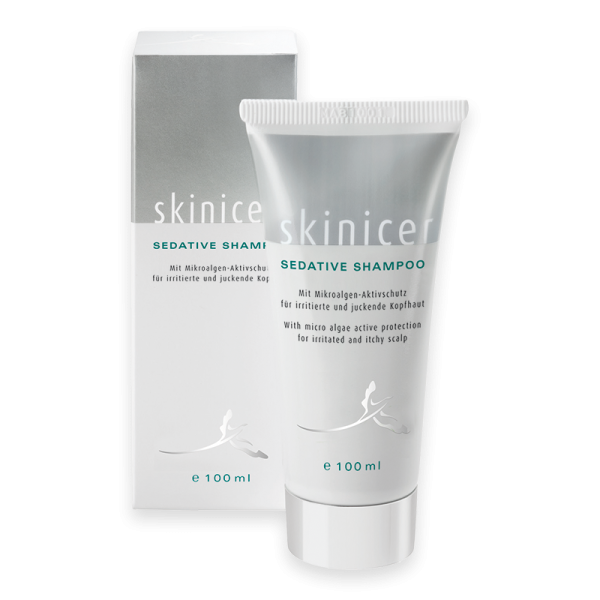 Skinicer Sedative Shampoo mit Verpackung, 100 ml, für irritierte und juckende Kopfhaut.