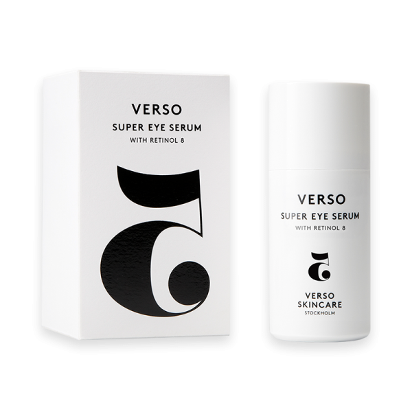 Verso Super Eye Serum mit Retinol 8, Produktverpackung und Flasche, auf weißem Hintergrund.