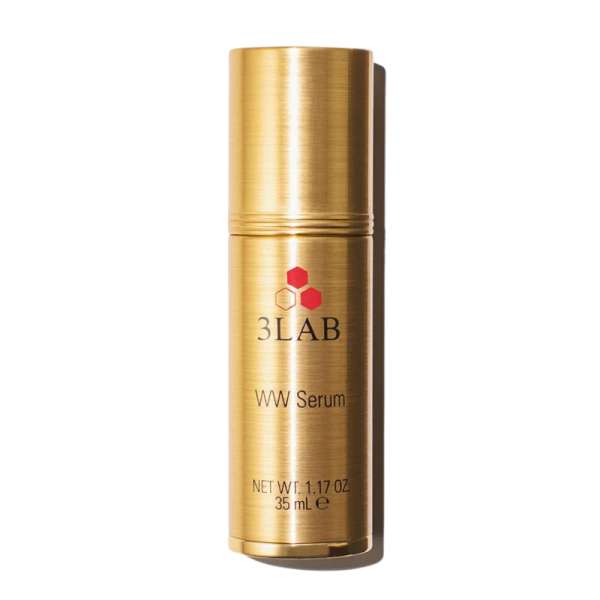 Goldene Flasche 3LAB WW Serum, 35 ml, mit rotem Logo und schwarzem Text auf weißem Hintergrund.