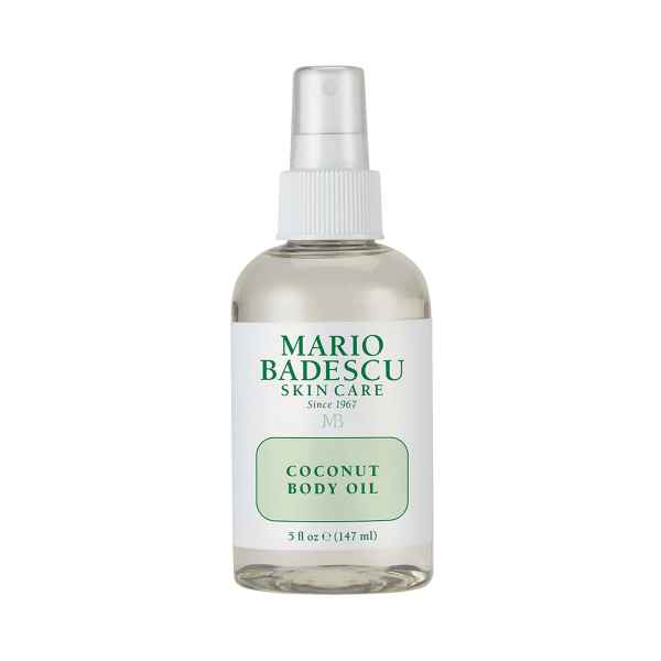 Flasche Mario Badescu Coconut Body Oil, 147 ml, mit Sprühverschluss.