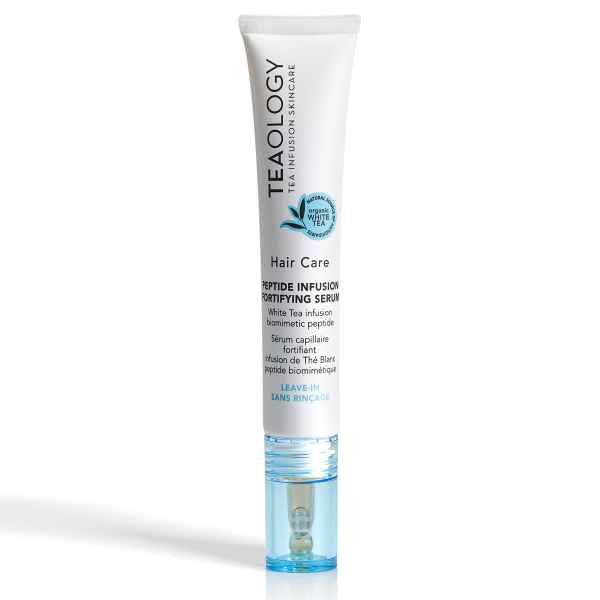 Tealogy Peptide Infusion Fortifying Serum für Haarpflege, 50 ml Tube, weiß mit blauer Kappe.