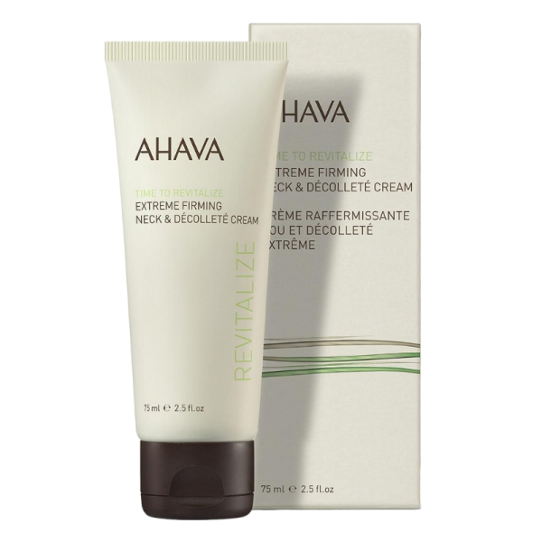 AHAVA Extreme Firming Neck & Décolleté Cream, 75 ml Tube vor Verpackung.