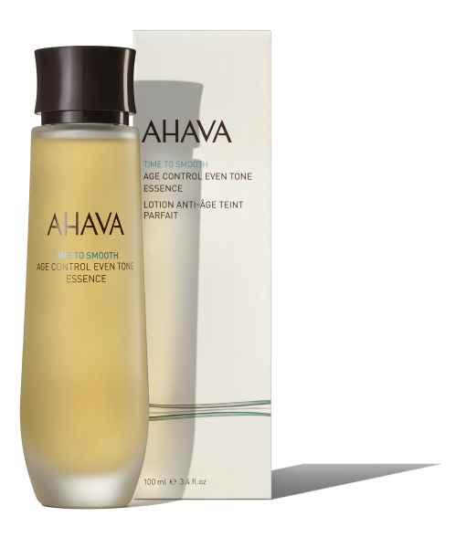 AHAVA Time to Smooth Age Control Even Tone Essence Flasche und Verpackung, 100 ml.