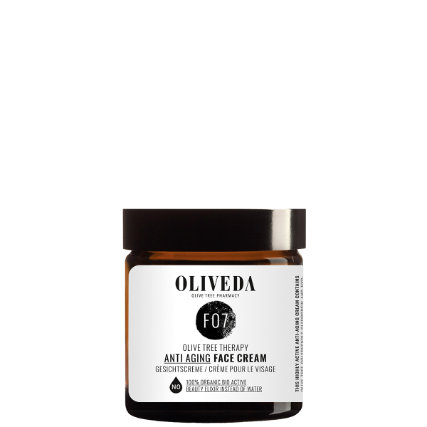 OLIVEDA Anti-Aging Gesichtscreme in braunem Glasbehälter, 50 ml.