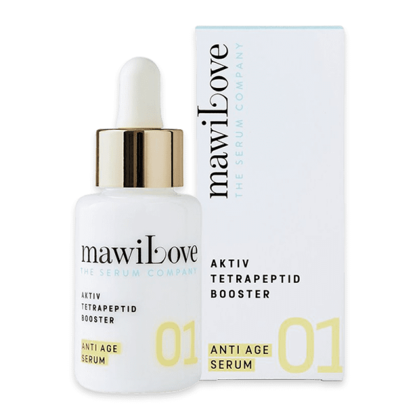 mawiLove Aktiv Tetrapeptid Booster Anti Age Serum 30ml Flasche und Verpackung