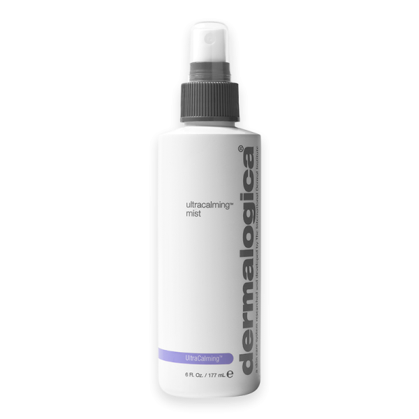 Dermalogica UltraCalming Mist 177ml Flasche mit Sprühkopf, weißes Design mit lila Akzent.