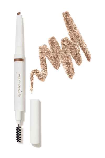 Jane Iredale Pure Brow Shaping Pencil in Ash Blonde, geöffneter Stift mit Bürste und Farbmuster auf weißem Hintergrund.