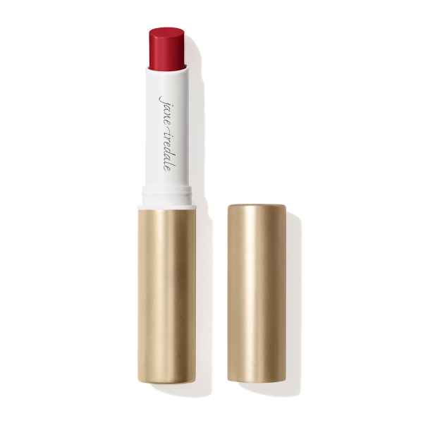 Roter Lippenstift in goldener Hülse, Marke Jane Iredale, Modell Candy Apple.