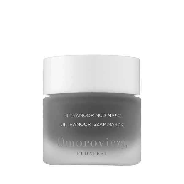 Omorovicza Ultramoor Mud Mask in einem grauen Tiegel mit weißem Deckel.