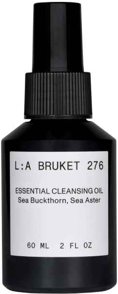 Schwarze Flasche L:A Bruket 276 Essential Cleansing Oil mit Sanddorn und Strandaster, 60 ml.