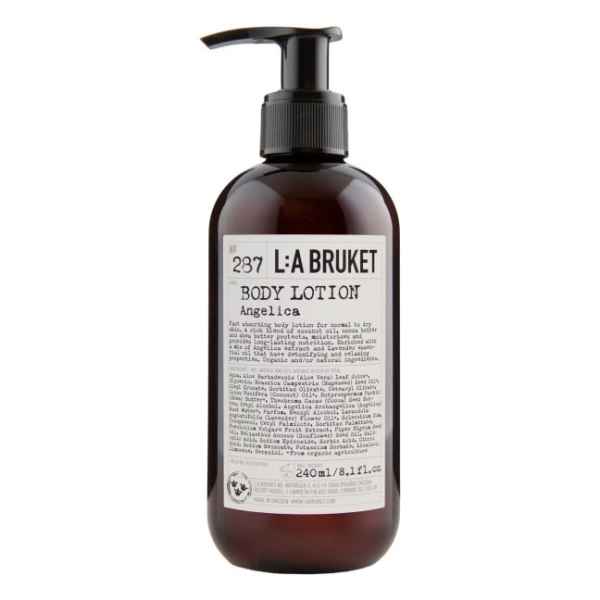 Braune Flasche L:A Bruket Body Lotion Angelica mit Pumpspender, 240 ml.