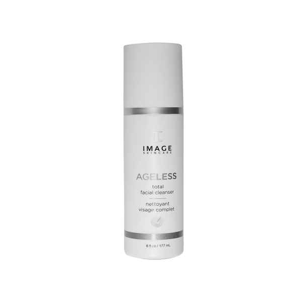 AGELESS Total Facial Cleanser von Image Skincare, 177 ml, weißer Flakon mit silbernem Streifen und schwarzem Text.