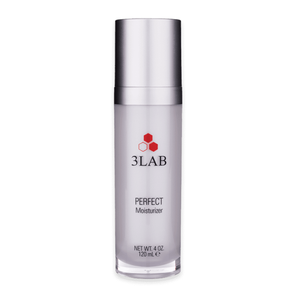 3LAB Perfect Moisturizer, 120 ml Flasche, silberner Deckel, transparentes Design.